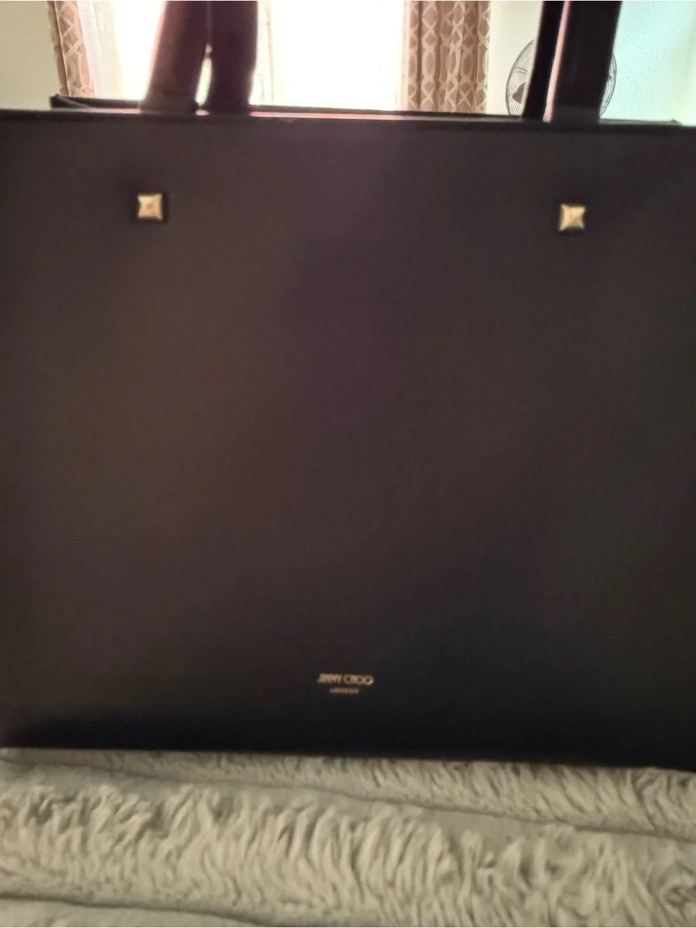 Jimmy Choo Black Leather Embossed Logo Tote